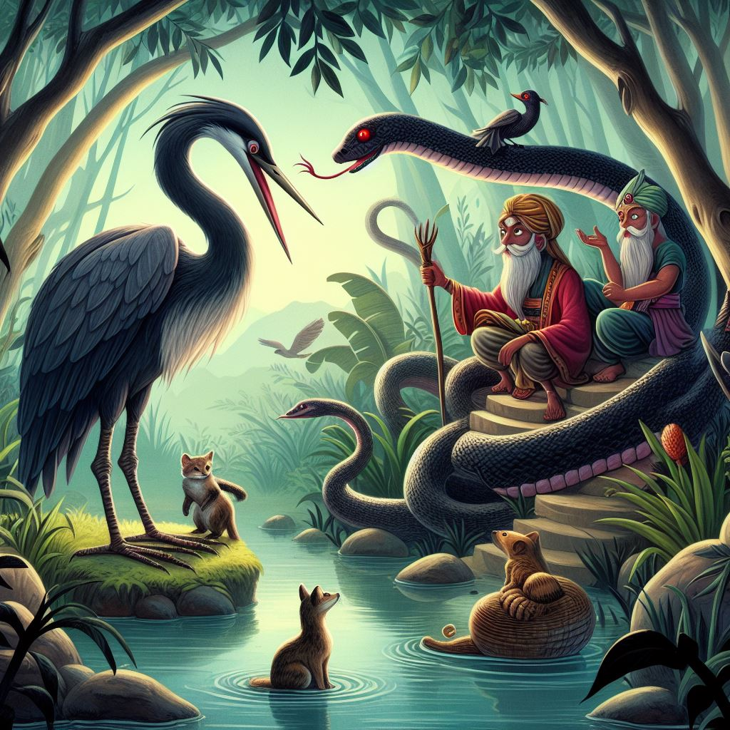 THE STORY OF THE FOOLISH HERON, THE BLACK SNAKE, AND THE MONGOOSE | Panchatantra | Moksha Melodies
